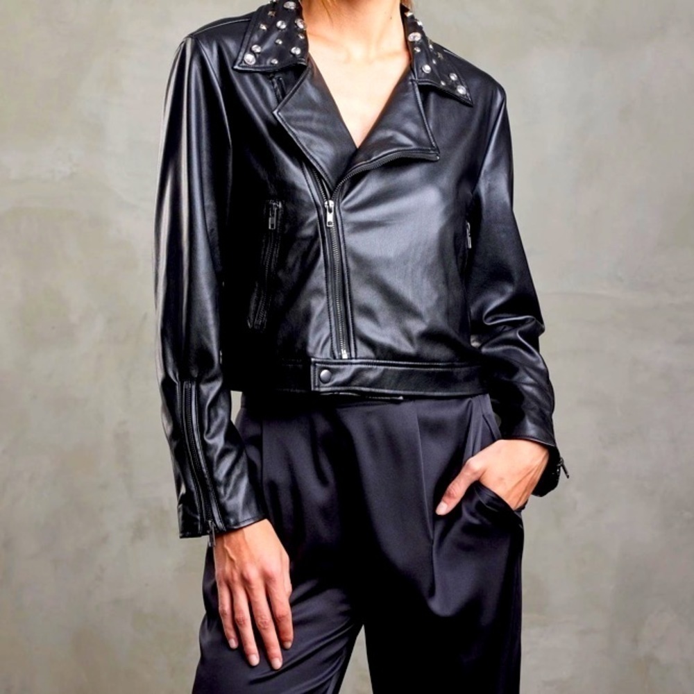 Sundays Women's Us Xs Vegan Leather Bejeweled Kezia Jacket Black Nwt